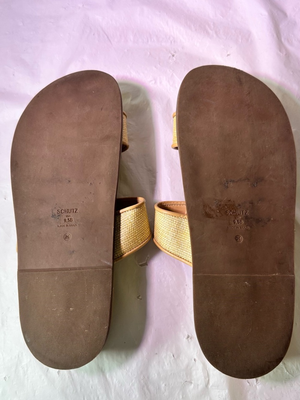 SCHUTZ Tan Slide Sandals with Gold Buckle Accents - Picture 10 of 11